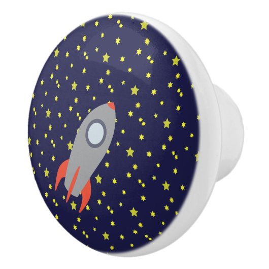 Retro Rocket Ship met Star Pattern Background Keramische Knop (Rechts)