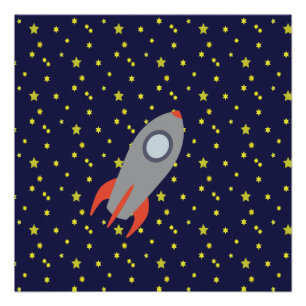 Retro Rocket Ship met Star Pattern Background Perfect Poster
