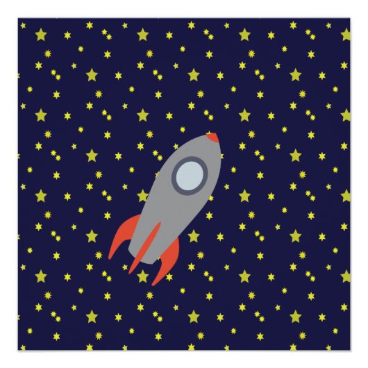 Retro Rocket Ship met Star Pattern Background Perfect Poster (Voorkant)