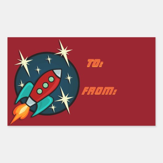 RETRO ROCKET SHIP RECTANGLE GIFT STICKERS (Voorkant)