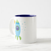 Retro Rocket Tweekleurige Koffiemok (Voorkant links)