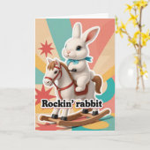 Retro rockin rabbit greeting kaart (Gele Bloem)
