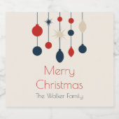 Retro Rode Blauwe Ornamenten Kerstfeest Bier Etiket (Enkel label)