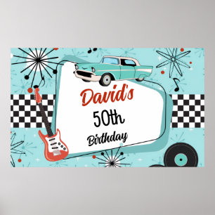 Retro rode & blauwe verjaardagsfeestje uit de jare poster