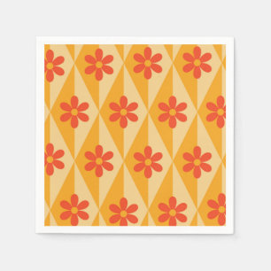 Retro rode bloemen op oranje vintage diamanten servet
