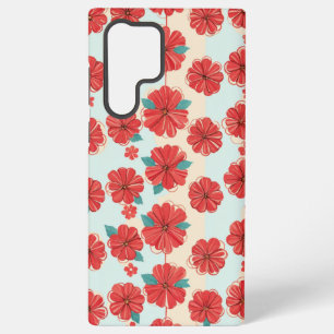 Retro Rode Bloemen Patroon Telefoonhoes Samsung Galaxy Hoesje