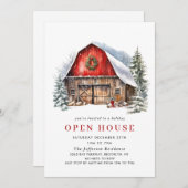Retro Rode Boerderij Schuur Kerst Open Huis Kaart (Voorkant / Achterkant)