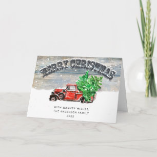 Retro Rode Boerderij Truck Kerstmis FOTO Groet Feestdagen Kaart