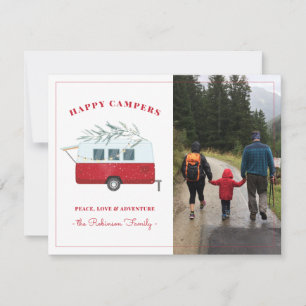 Retro Rode Camper Avontuur Camping Kerstkaart