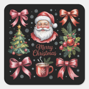 Retro Rode Coquette Kerstmis Schattige Kerst Vakan Vierkante Sticker