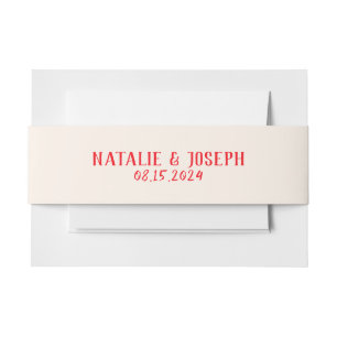 Retro rode crème hand geschreven unieke vet bruilo uitnodigingen wikkel