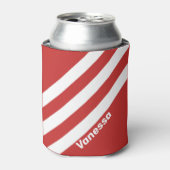 Retro rode drie strepen met naam blikjeskoeler (Blikje Voorkant)