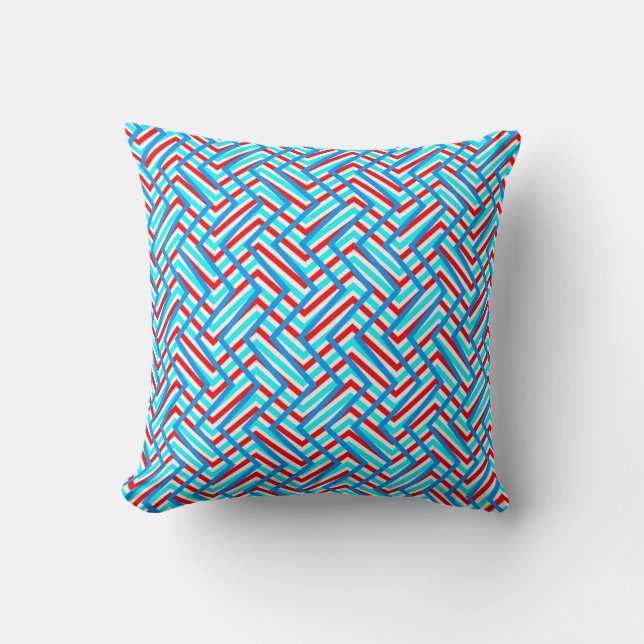 Retro rode en blauwe grafische afdruk kussen (Voorkant)