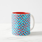 Retro rode en blauwe grafische afdruk tweekleurige koffiemok (Voorkant rechts)
