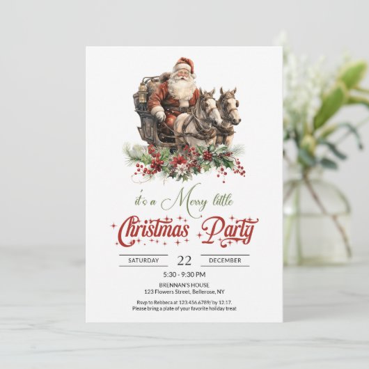 Retro rode en groene Kerstman met paard getrokken  Kaart (Staand voorkant)