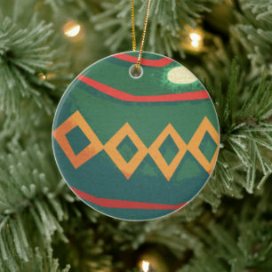 Retro rode en groene kerstversiering keramisch ornament