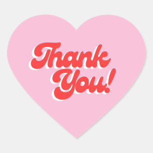 Retro rode en roze hart bedank sticker
