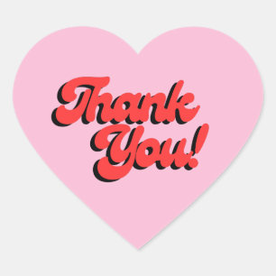 Retro rode en roze hart bedank sticker