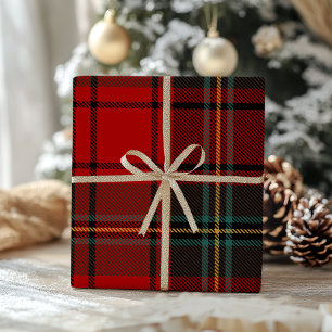 Retro rode geruite feestelijke kerst  cadeaupapier