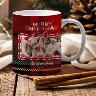 Retro rode geruite feestelijke kerst  koffiemok