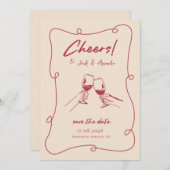 Retro Rode hand getekend Script Wedding sla de dat Save The Date (Voorkant / Achterkant)