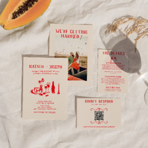 Retro rode hand getrokken krabbel eigenzinnige bru kaart