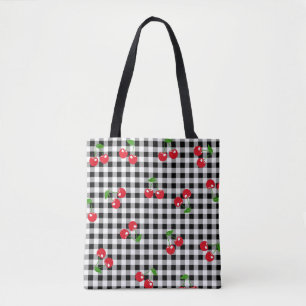 Retro Rode Kersen Zwart Wit Buffalo Plaid Gingham Draagtas
