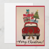 Retro rode kerstauto feestdagenkaart (Voorkant / Achterkant)