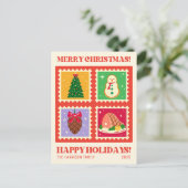 Retro rode kerststempel Feestdagen Briefkaart (Staand voorkant)