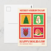 Retro rode kerststempel Feestdagen Briefkaart (Voorkant / Achterkant)