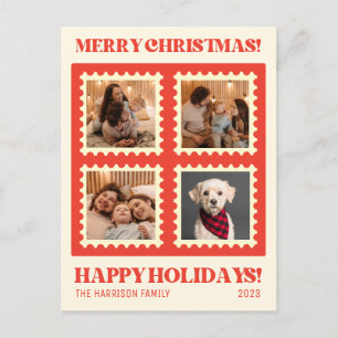 Retro Rode Kerststempel Feestdagen Foto's Collage Briefkaart
