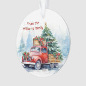 Retro Rode Kerstwagen Ornament (voorkant)