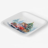 Retro Rode Kerstwagen Papieren Bordje (Gebogen)