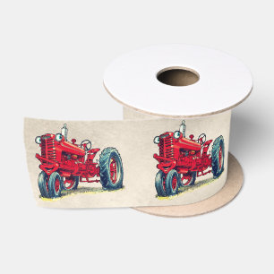 Retro rode landbouwtractor met ogen lint