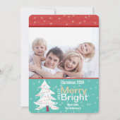 Retro Rode Mint Pijnboom Merry Bright Photo Card Feestdagenkaart (Voorkant)