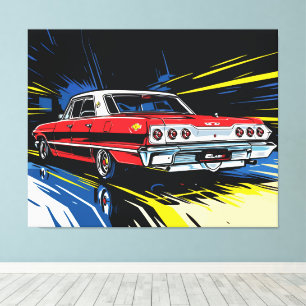 Retro rode Muscle Car zij Pop Art Illustratie Canvas Afdruk