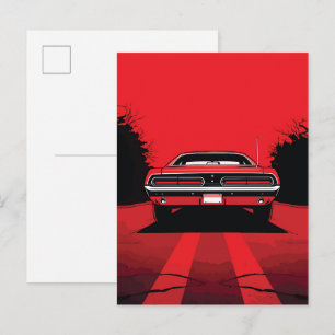 Retro rode musclecar-achterkant Popartillustratie Briefkaart