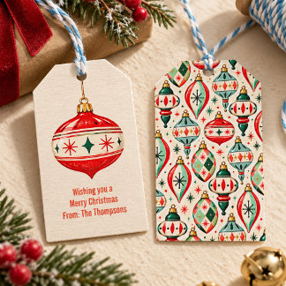 Retro Rode Ornament Persoonlijke Kerstmis Cadeaulabel
