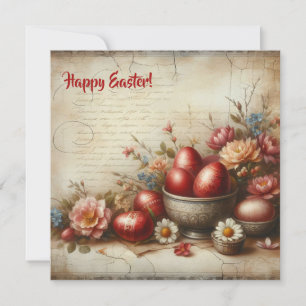 Retro rode paaseieren watercolor lente bloemen feestdagenkaart