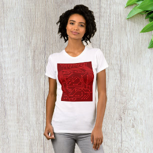 Retro Rode Printplaat Tech Patroon T-shirt