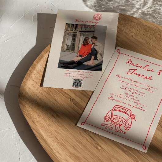 Retro Rode QR-code Hand getekend Geschreven Foto H Kaart