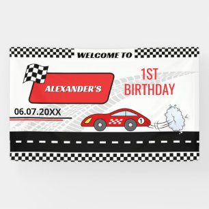 Retro rode raceauto jongen snel één jongen 1e verj spandoek