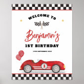 Retro rode raceauto snel een verjaardag welkom poster (Voorkant)