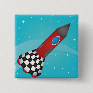 Retro rode raket in de galactische ruimte vierkante button 5,1 cm