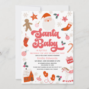 Retro Rode Roze Meisjes Santa Baby Baby Shower Kaart
