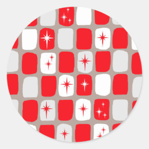 Retro Rode Starbursts Ronde Stickers
