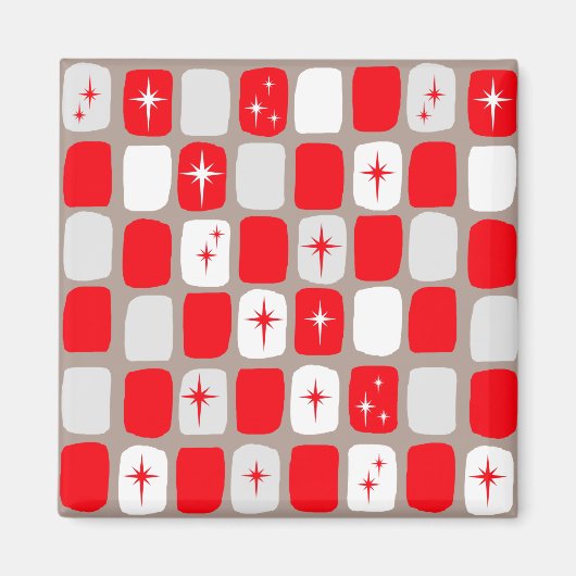 Retro rode Starbursts vierkante magneet (Voorkant)