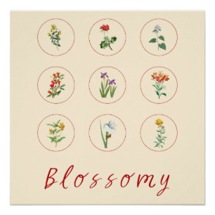 Retro Rode Vintage Hibiscus en lelies Blossom Perfect Poster