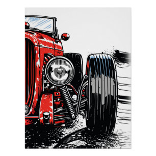 Retro Rode Vintage Klassieke Auto Voorkant Pop Art Perfect Poster