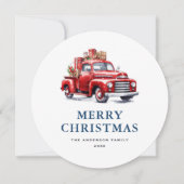 Retro Rode Vrachtwagen Blauw Vrolijk Kerstmis Kaar Feestdagenkaart (Voorkant)